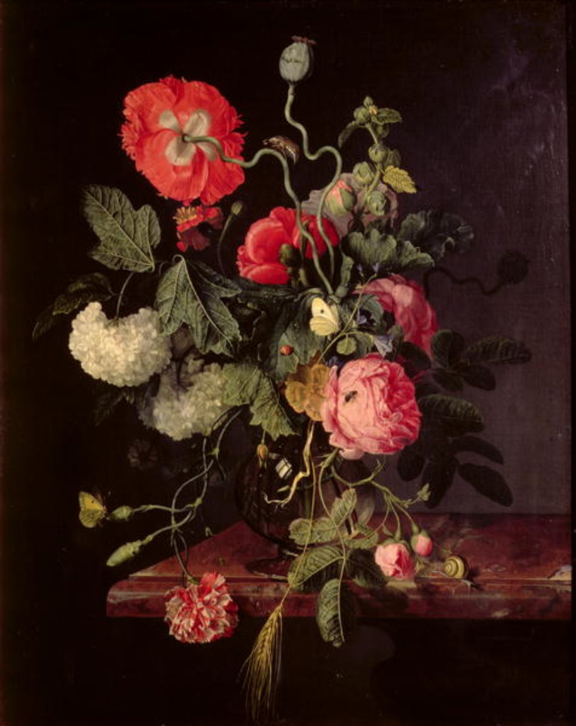 Detail of Flowers in a Glass Vase, 1667 by Jacob van Walscapelle