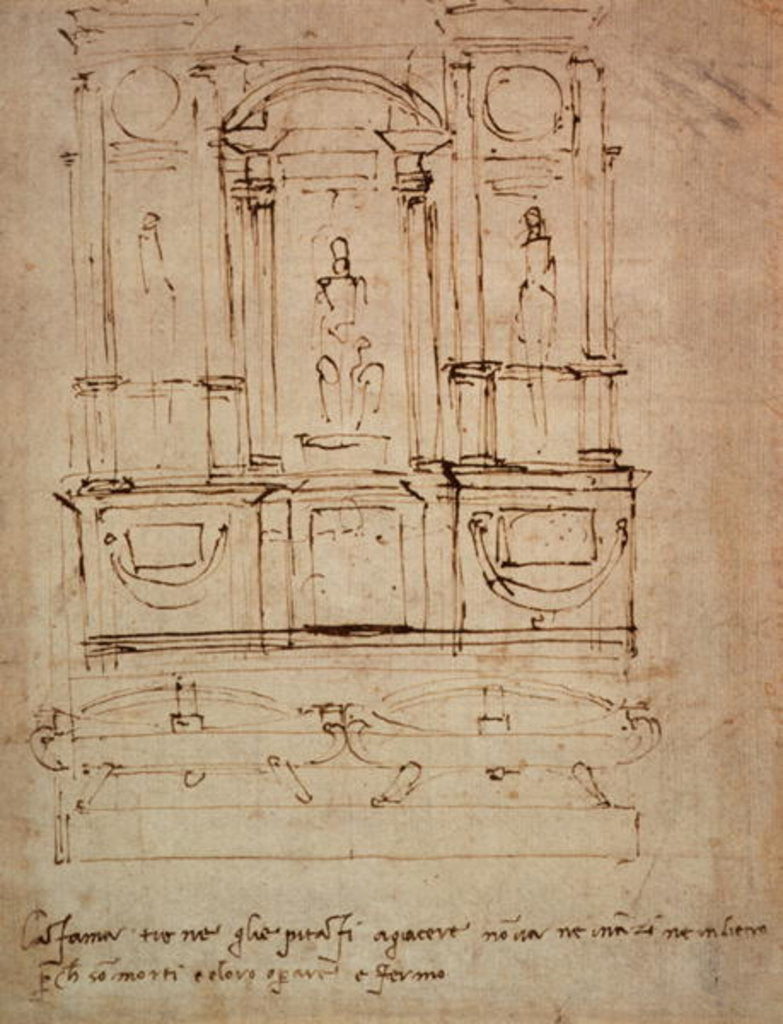 Detail of Study for a double tomb for the Medici Tombs in the New Sacristy, 1521 by Michelangelo Buonarroti