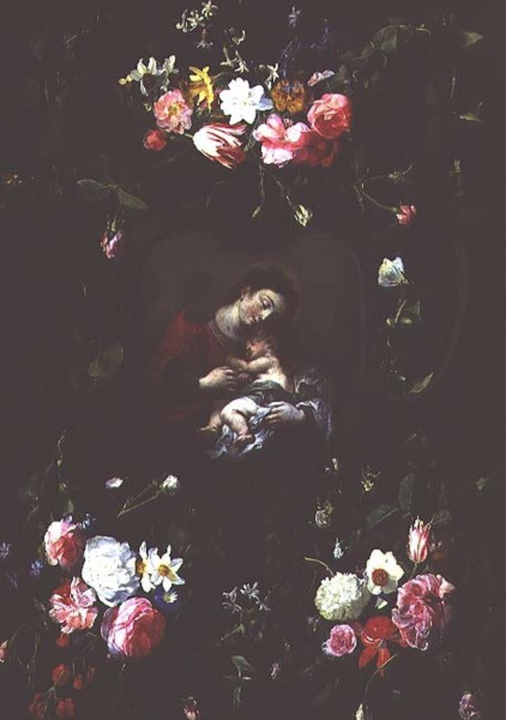 Detail of The Virgin and Child in a Garland of Flowers by Daniel Seghers
