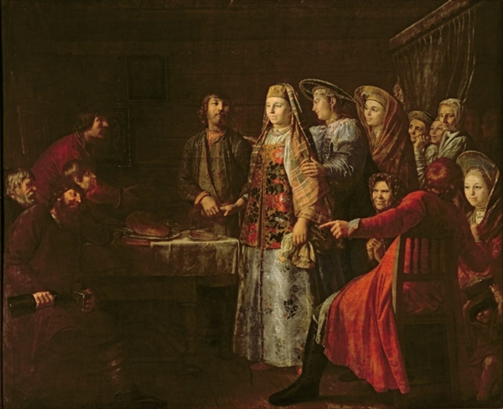 Detail of Celebrating the Wedding Agreement, 1777 by Mikhajl Shibanov