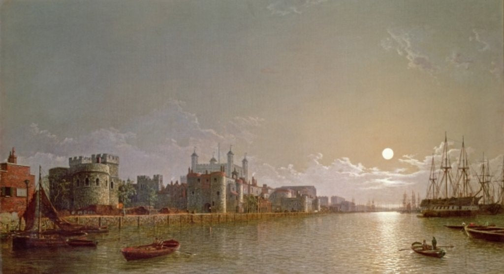Detail of The Thames by Moonlight with Traitors' Gate and the Tower of London by Henry Pether