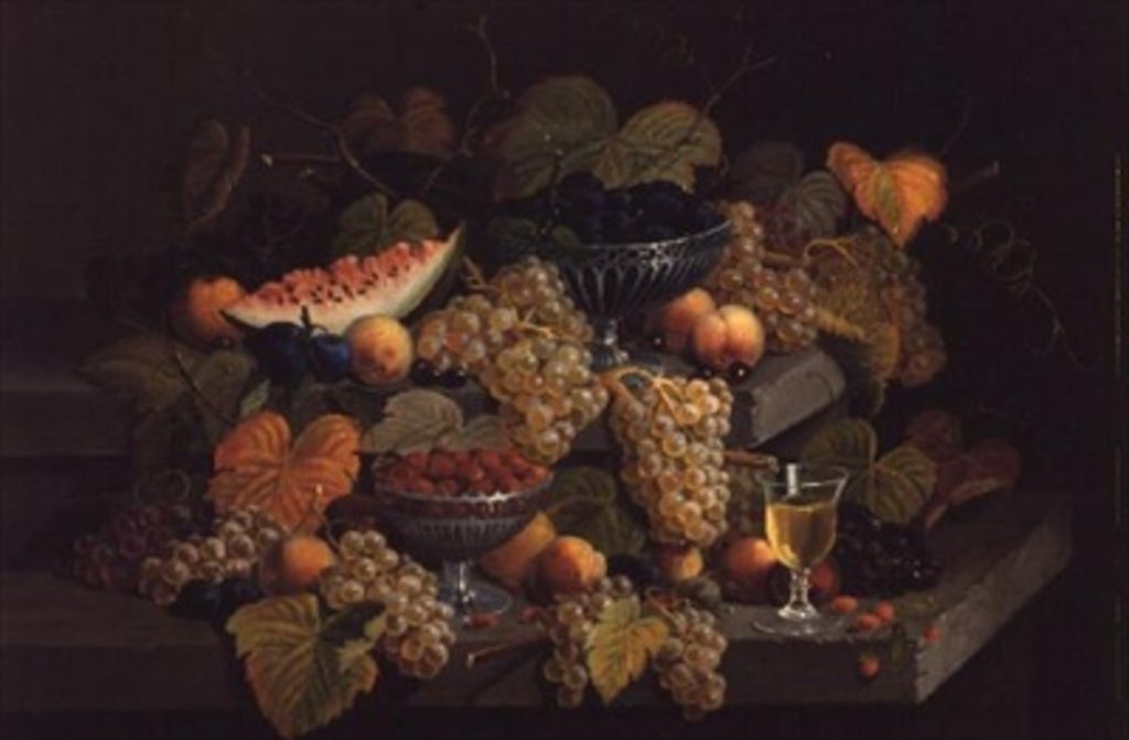 Detail of Still Life of Melon, Plums, Grapes, Peaches, Cherries, Strawberries etc on Stone Ledges by Severin Roesen