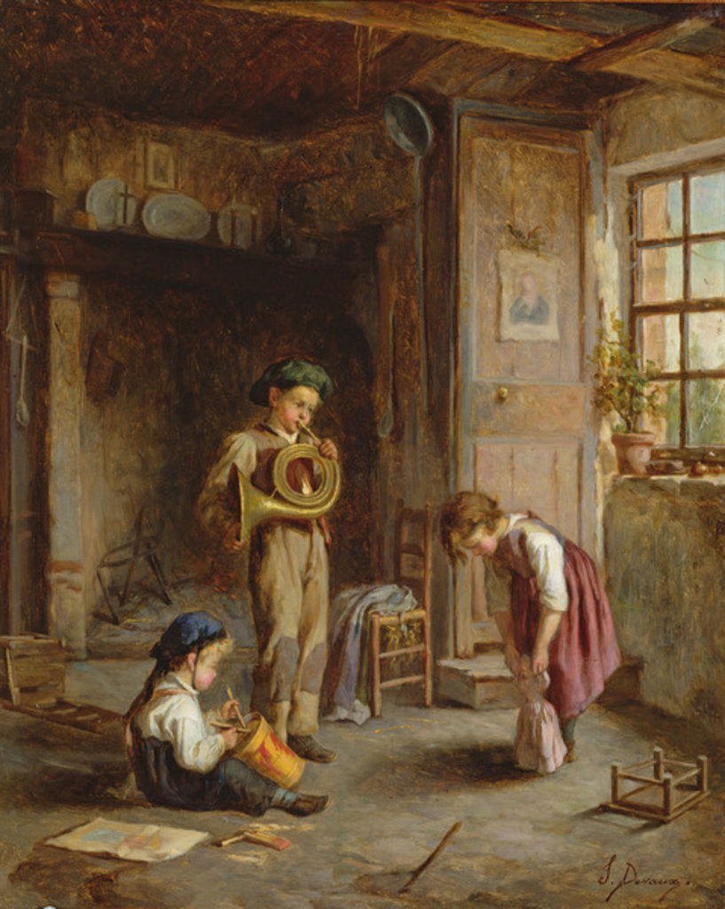Detail of Boys with French Horn and Drum, 19th century; by J. Devaux