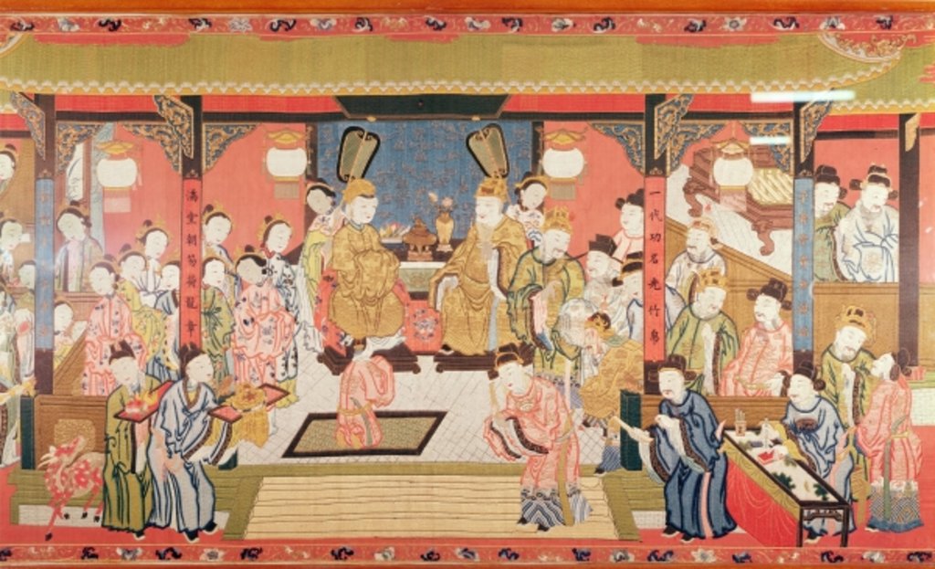 Detail of Embroidered hanging 'Coming of Age', Chinese, 18th century by Anonymous