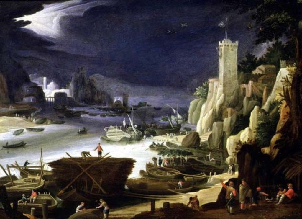 Detail of A Mountainous Estuary Landscape by Paul Brill or Bril