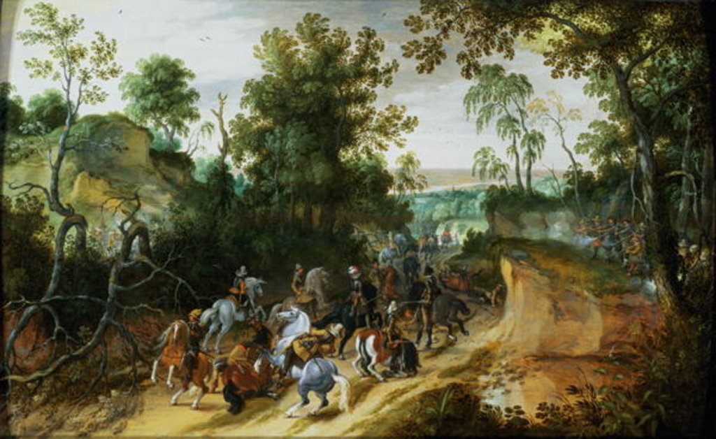 Detail of A Cavalry Column Ambushed on a Woodland path by Sebastian Vrancx