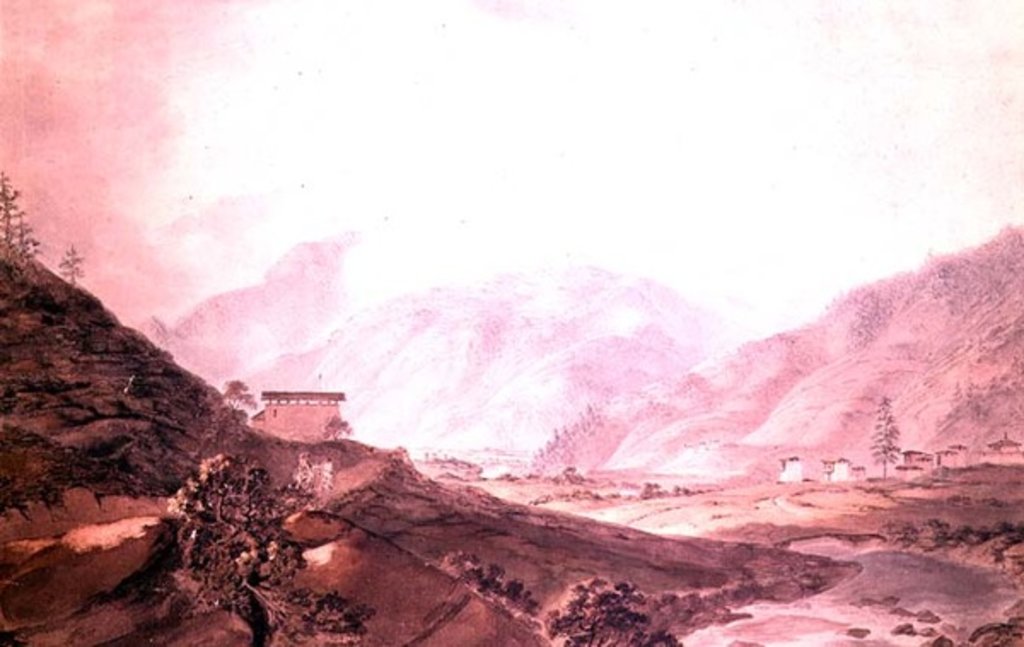 Detail of Mountain Scene near Thimphu, Bhutan, 1783, by Samuel Davis