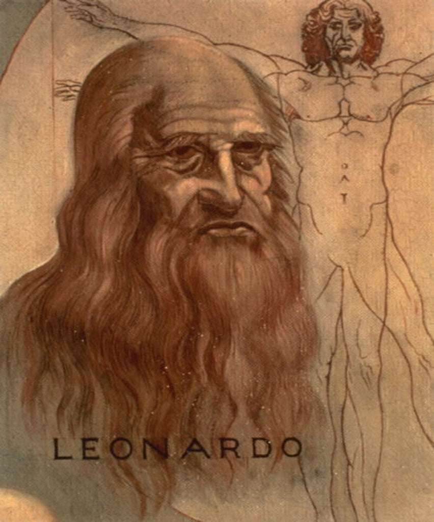 Detail of Portrait of Leonardo da Vinci with his`Vitruvian Man' by Anonymous
