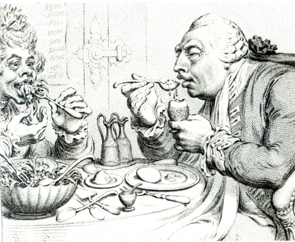 Detail of Temperance Enjoying a Frugal Meal, caricature of George III and Queen Charlotte by James Gillray