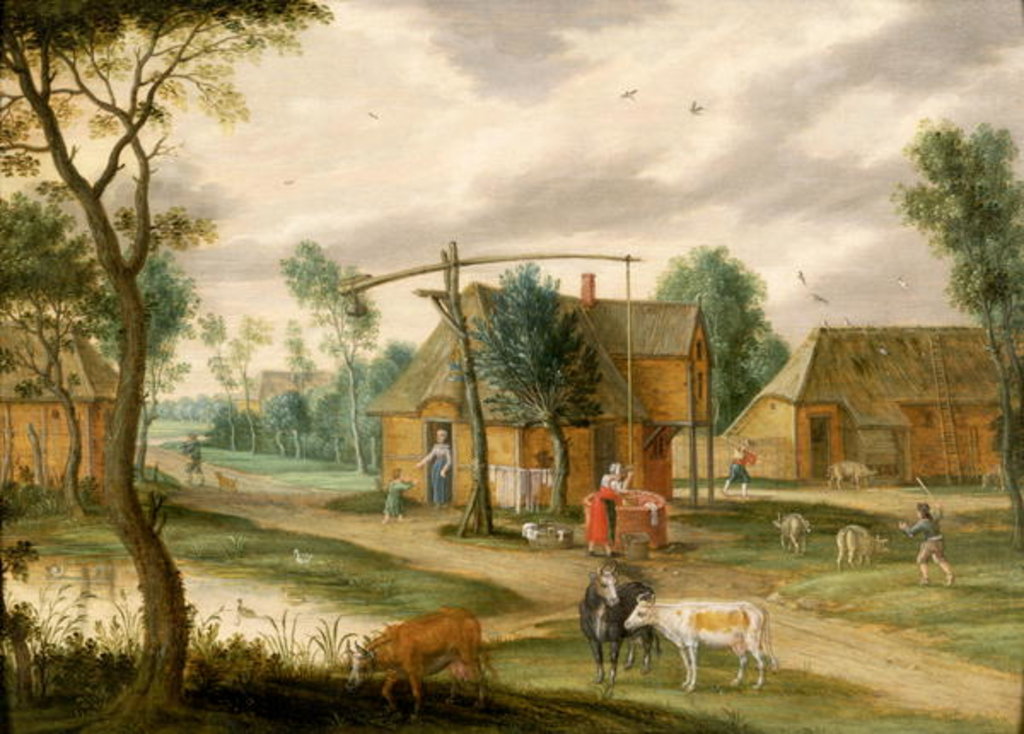 Detail of A village landscape with a woman drawing water from a well by Isaak van Oosten