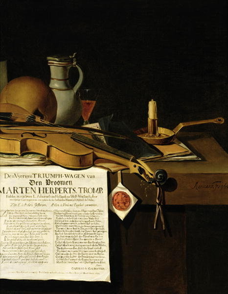 Detail of Vanitas still life homage to Admiral Marten Herpertszwoon Tromp, 1655 by Antonius Leemans
