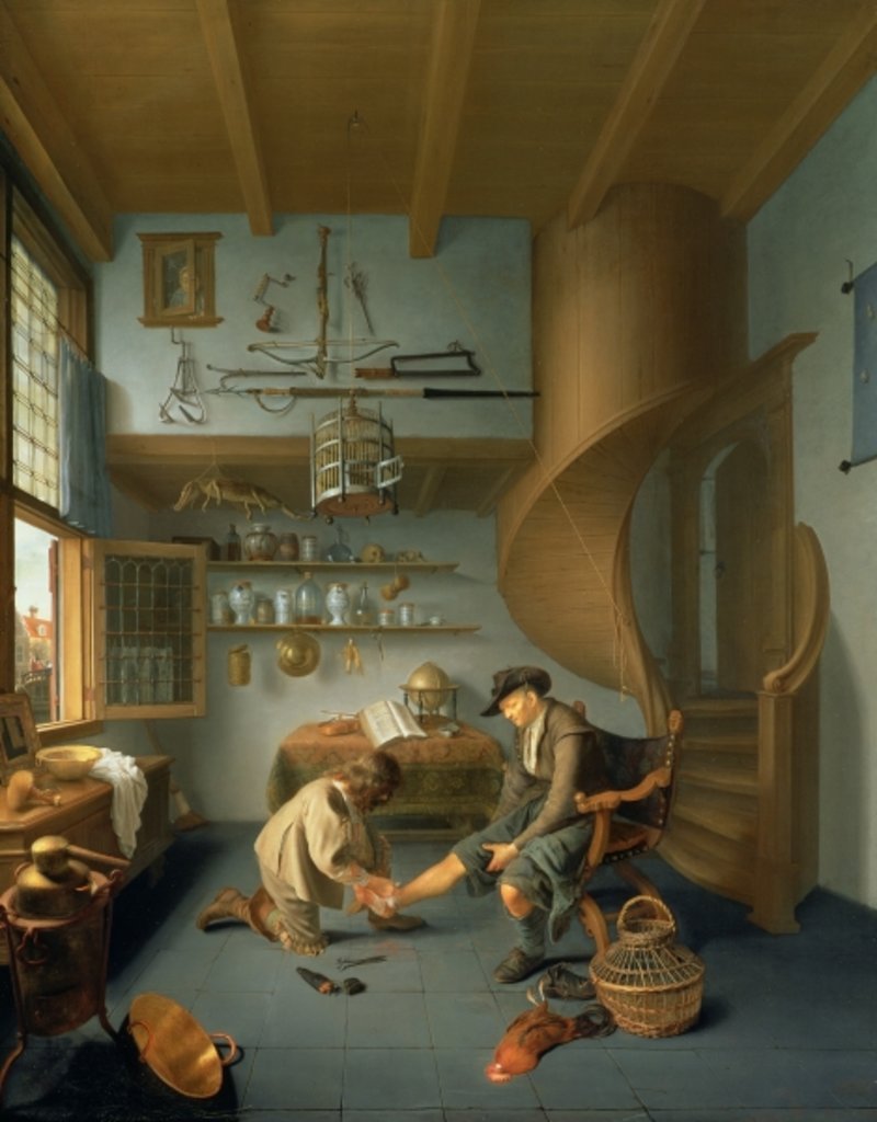 Detail of A Barber surgeon tending a peasant's foot, c.1650 by Issac Koedyck