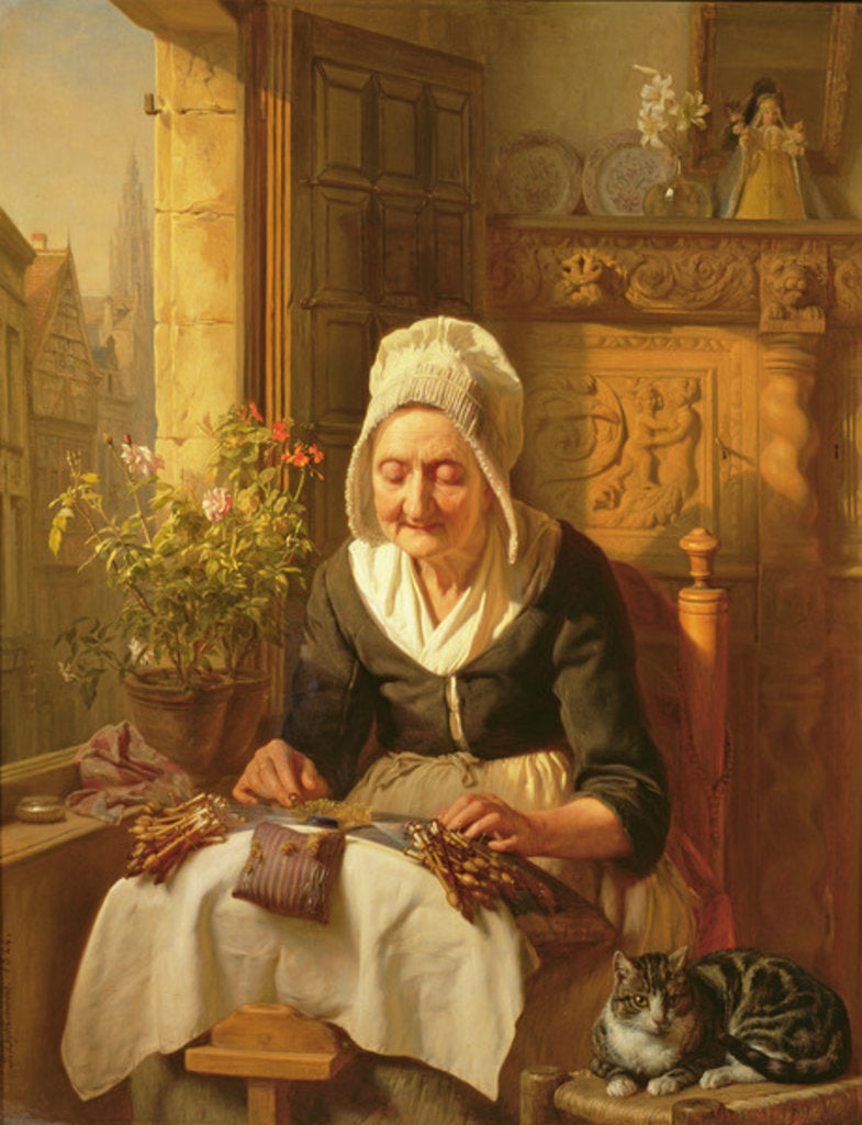 Detail of The Old Lacemaker, 1844 by J.L. Dyckmans