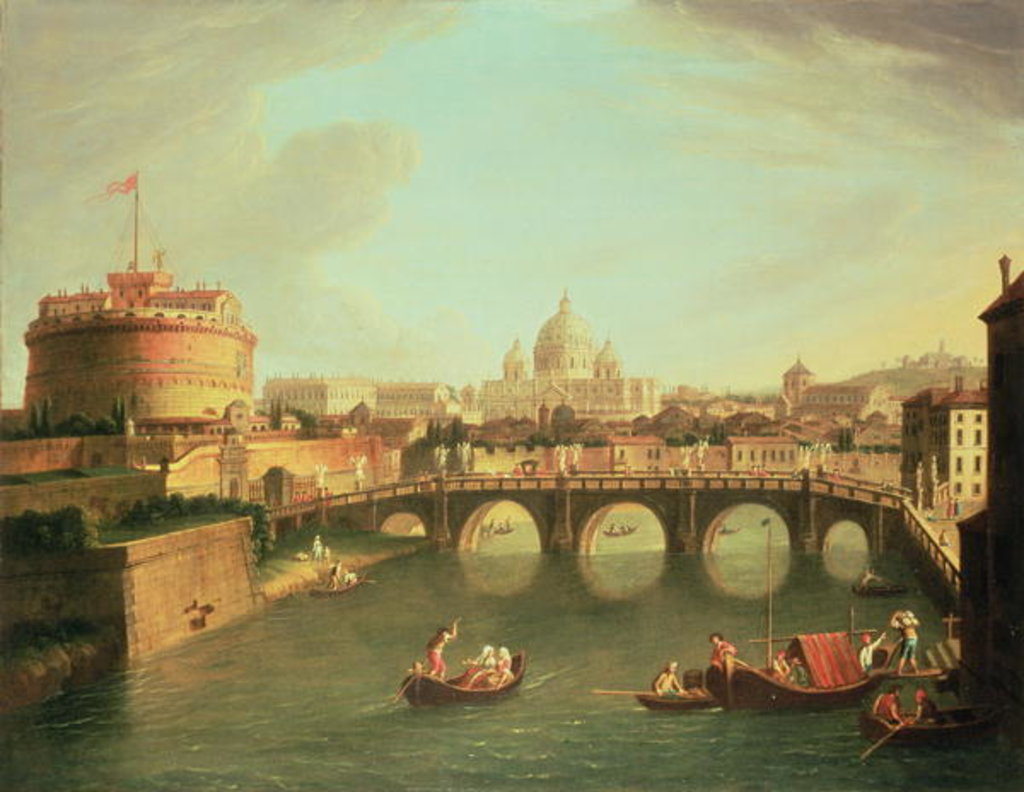 Detail of A View of Rome with the Bridge and Castel St. Angelo by the Tiber by Gaspar van (1653-1736) Wittel