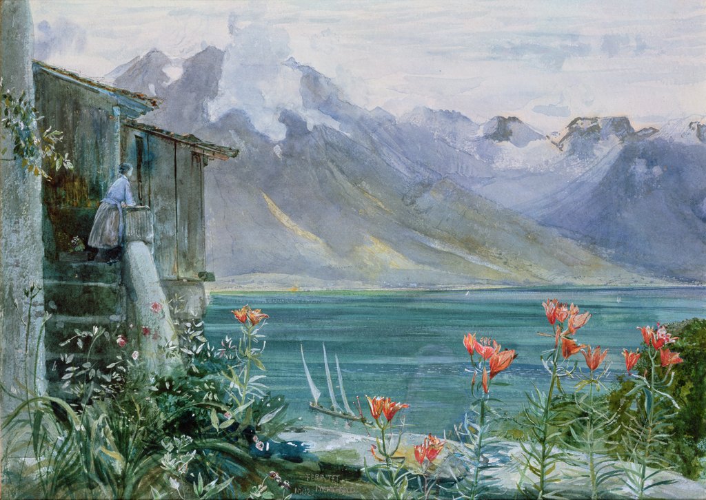 Detail of Ferritet, Lake Geneva, 1882 by John William Inchbold