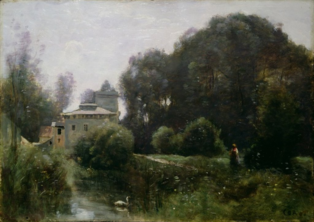 Detail of Souvenir of the Villa Borghese, 1855 by Jean Baptiste Camille Corot