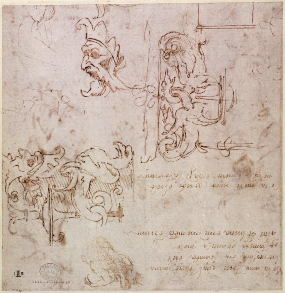 Detail of W.3v Roughly sketched designs for furniture and decorations by Michelangelo Buonarroti