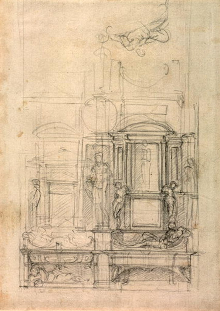 Detail of W.26r Design for the Medici Chapel in the church of San Lorenzo, Florence by Michelangelo Buonarroti