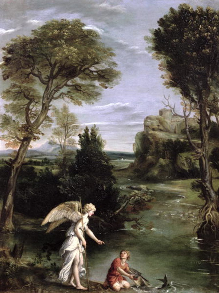 Detail of Landscape with Tobias laying hold of the Fish, c.1610-13 by Domenichino