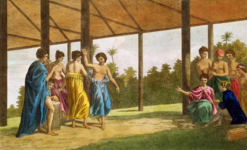 Detail of Captain Wallis, on his arrival in O'Taheite, in conversation with Oberea the Queen by English School