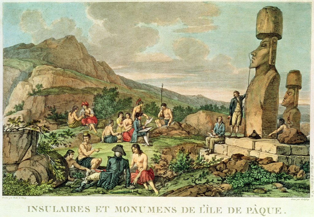 Detail of Islanders and Monuments of Easter Island by Gaspard Duche de Vancy
