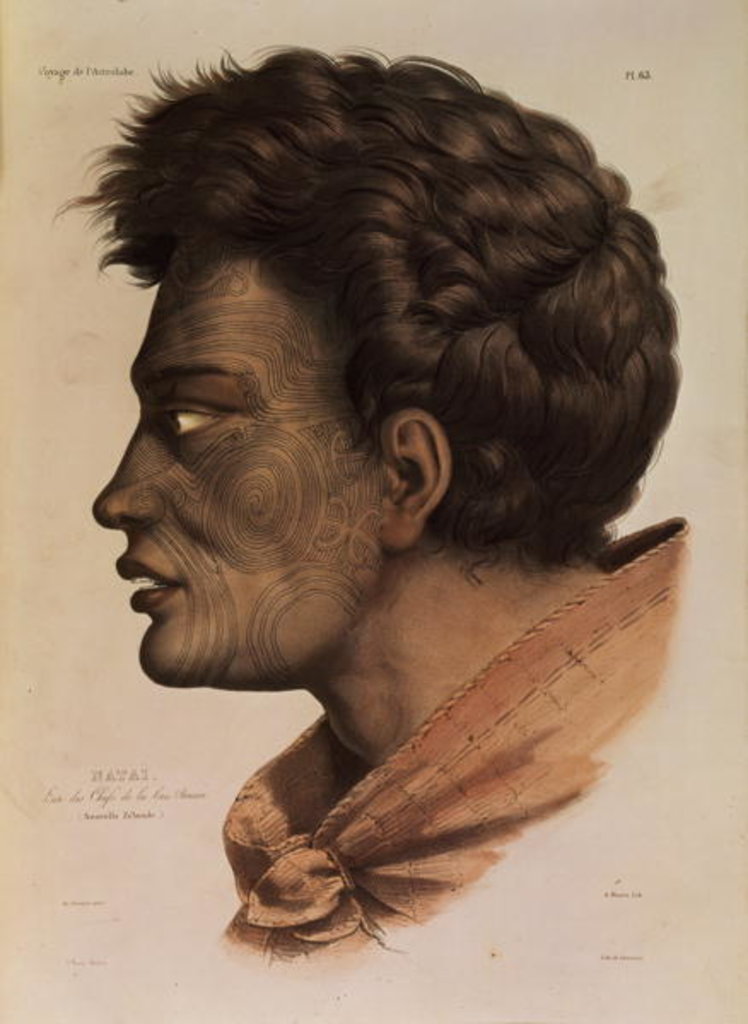 Detail of Natai, a Maori chief from Bream Bay, New Zealand by Louis Auguste de Sainson