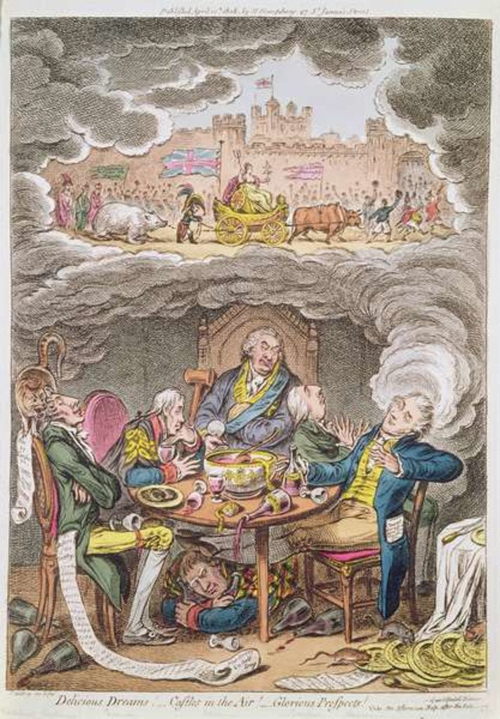 Detail of Delicious Dreams! Castles in the Air! Glorious Prospects! vide An Afternoon Nap after the Fatigue of an Official Dinner by James Gillray