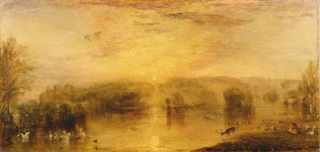Detail of The Lake, Petworth: Sunset, a Stag Drinking, c.1829 by Joseph Mallord William Turner