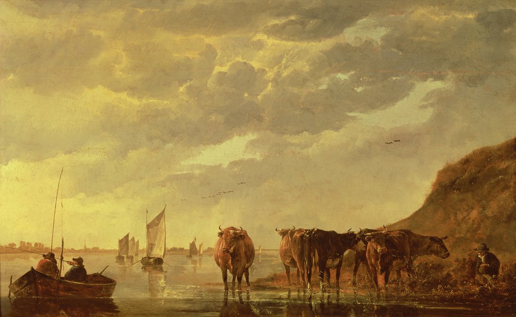 Detail of A herdsman with five cows by a river, c.1650-5 by Aelbert Cuyp
