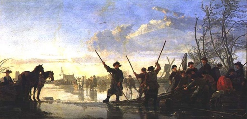 Detail of Skating scene with the Maas at Dordrecht, c.1655-60 by Aelbert Cuyp