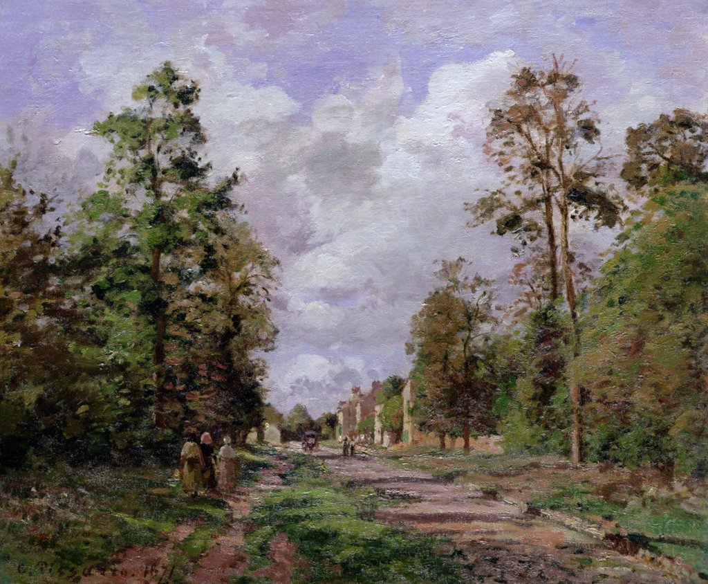 Detail of The road to Louveciennes at the edge of the wood, 1871 by Camille Pissarro