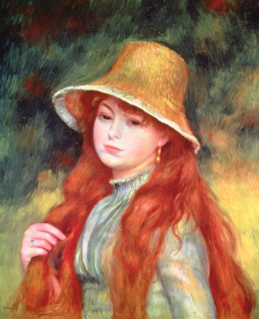 Detail of Young girl with long hair, or Young girl in a straw hat, 1884 by Pierre Auguste Renoir
