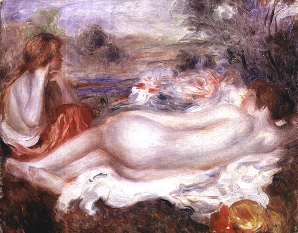 Detail of Bather reclining and a young girl doing her hair, 1896 by Pierre Auguste Renoir