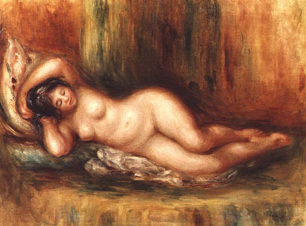 Detail of Reclining bather by Pierre Auguste Renoir