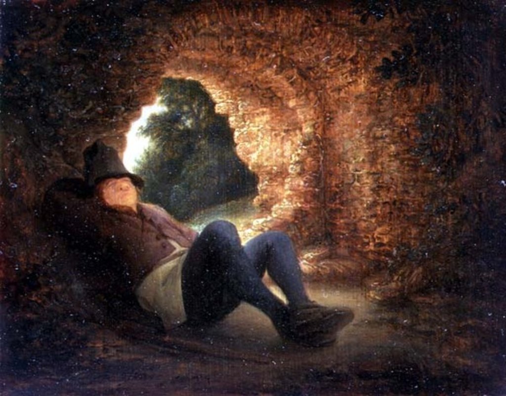 Detail of Peasant sleeping in a ruined vault, 1644 by Adriaen Jansz. van Ostade
