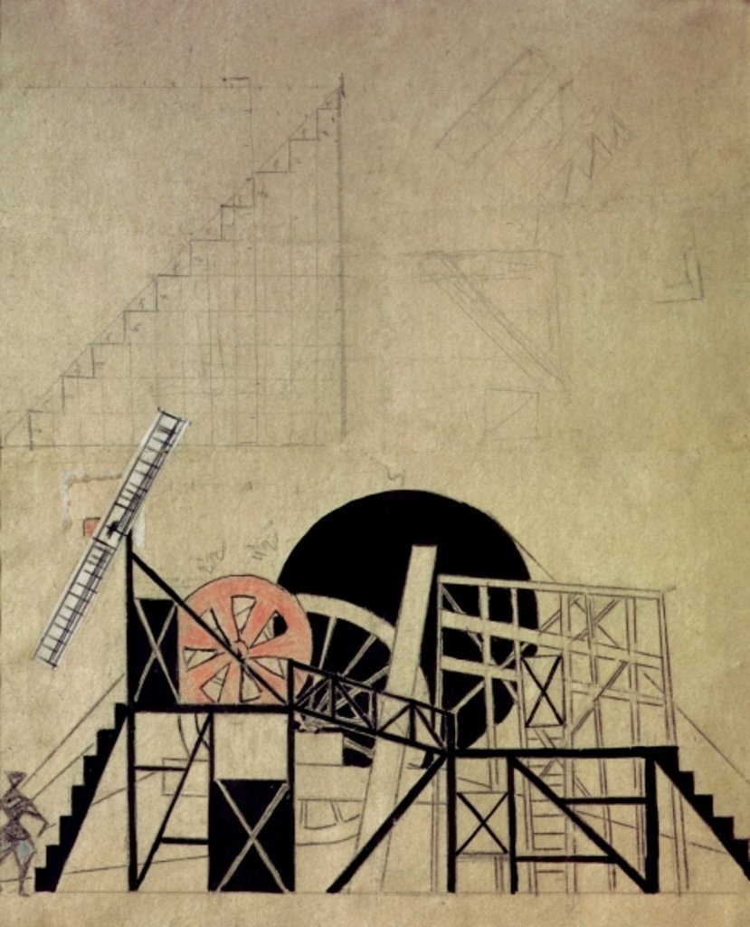 Detail of Stage set design for the play 'The Magnanimous Cuckold' by F. Crommelynck, Meyerhold Theatre, Moscow, 1922 by Lyubov Sergeevna Popova