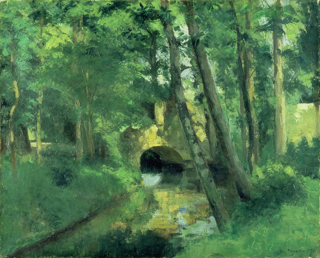 Detail of The Little Bridge, Pontoise, 1875 by Camille Pissarro