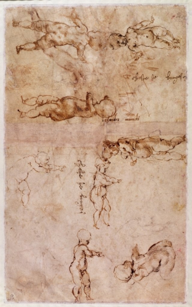 Detail of W.4v Page of sketches of babies or cherubs by Michelangelo Buonarroti