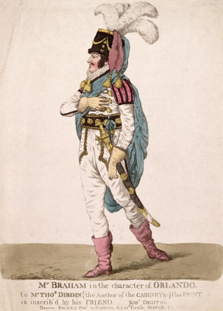 Detail of Mr. Braham in the character of Orlando from Shakespeare's 'As You Like It', pub. 1802 by Robert Dighton