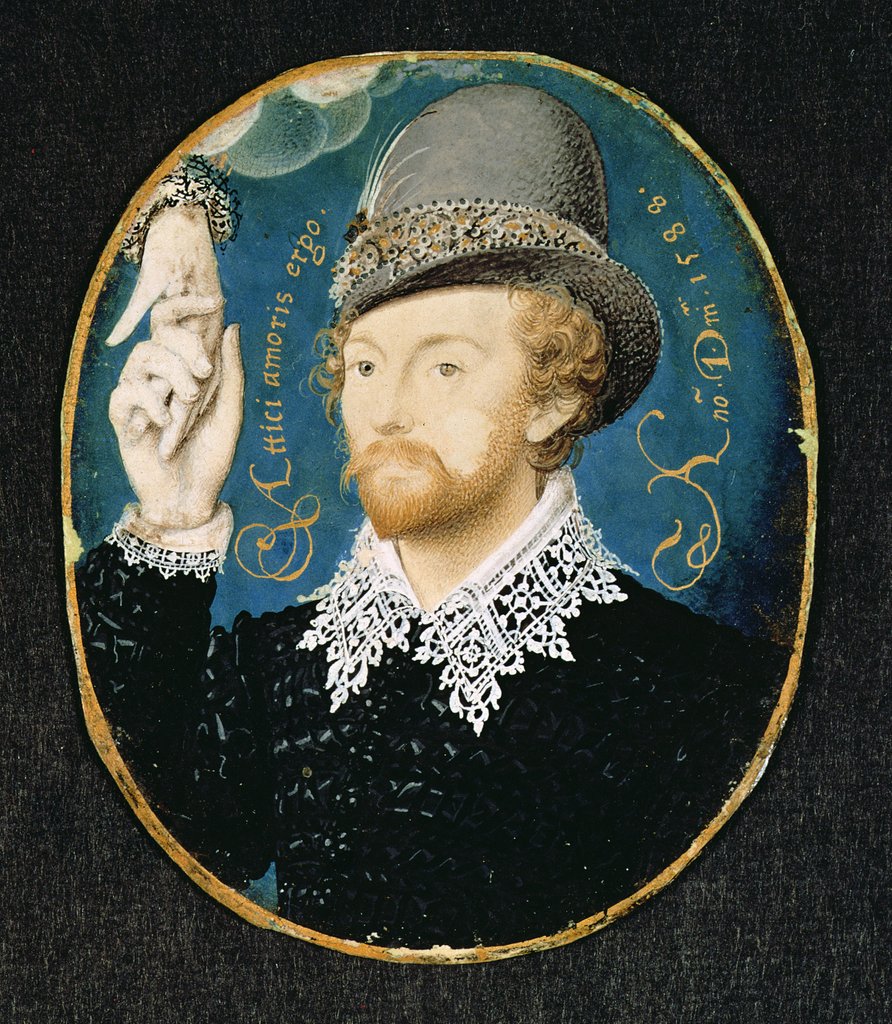Detail of Man clasping hand from a cloud, possibly William Shakespeare, 1588 by Nicholas Hilliard