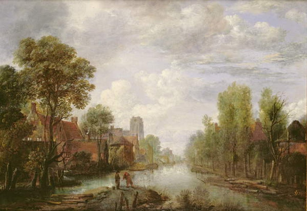 Detail of Landscape with a canal by Aert van der Neer