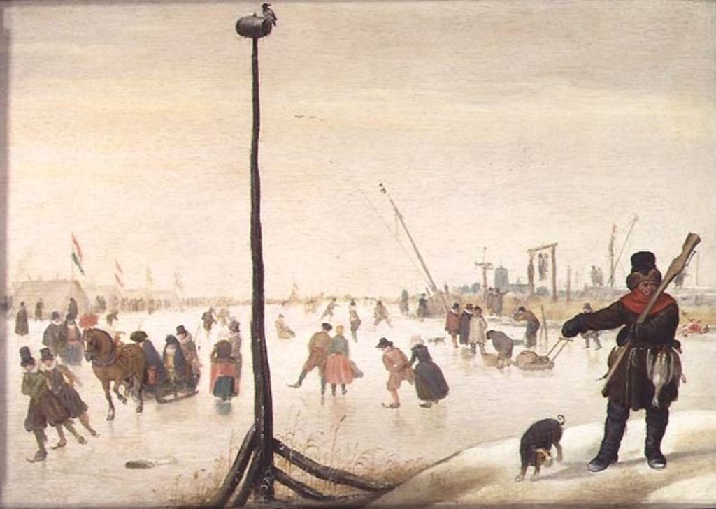 Detail of A duck hunter and his dog in a winter landscape by Hendrik Avercamp