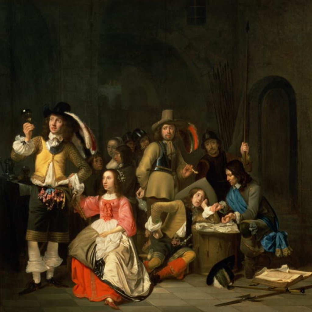 Detail of A Company of Soldiers in a Guardroom preparing for Battle by Simon Kick