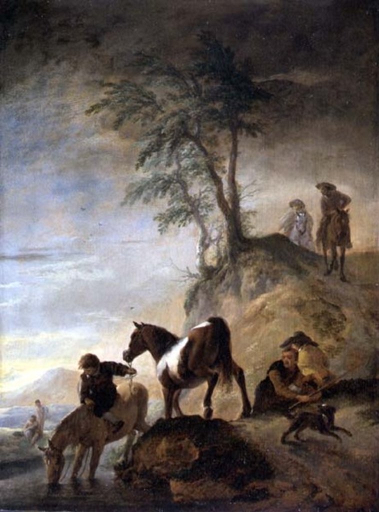 Detail of Riders watering their horses by Philips Wouwermans or Wouwerman