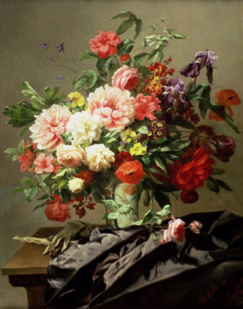 Detail of Peonies, Poppies and Roses, 1849 by Henri Robbe