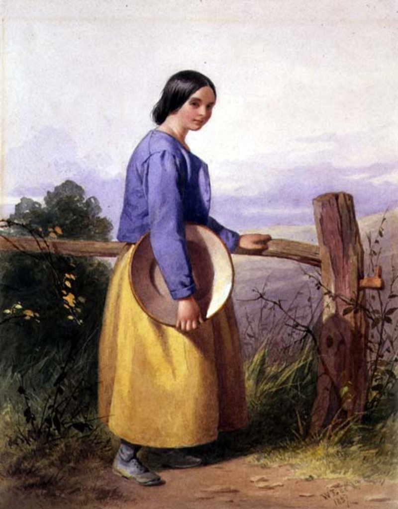 Detail of A country girl standing by a fence by William Lee