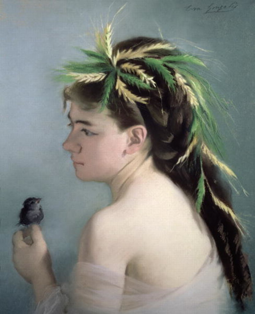 Detail of Portrait of a Girl holding a Sparrow by Eva Gonzales