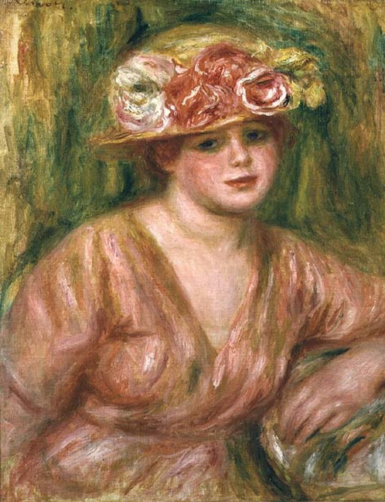 Detail of The Rose Hat or Portrait of Lady Hessling by Pierre Auguste Renoir