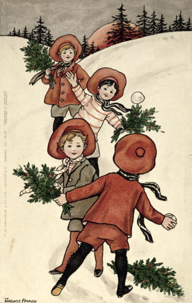 Detail of Children with Holly Throwing Snowballs by Florence Hardy