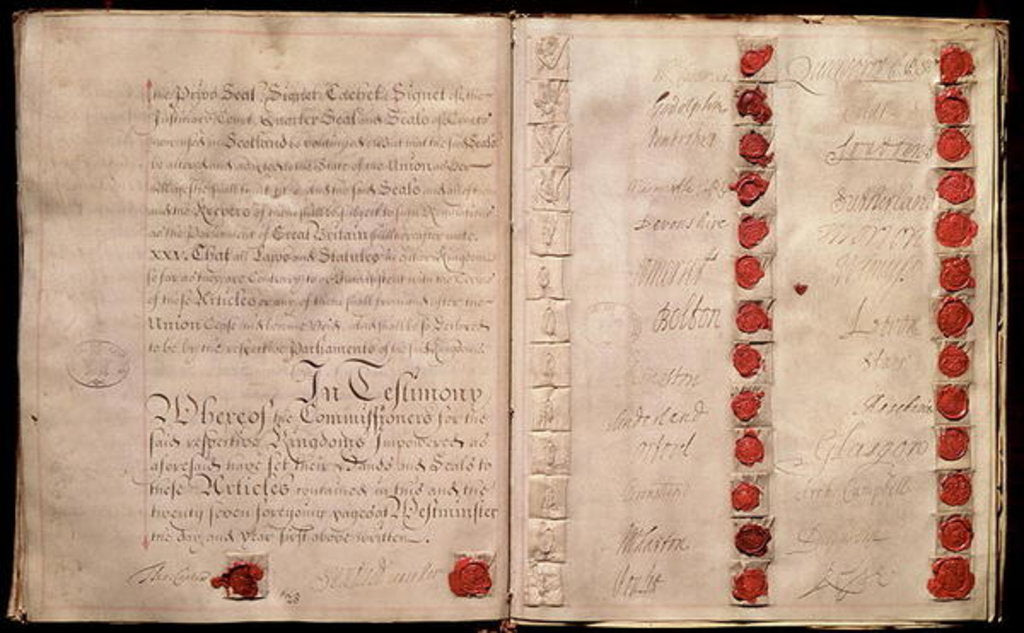 Detail of Articles of Union between England and Scotland from the House of Lords record office, 1707 by Anonymous